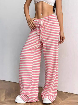 Women's Comfort Elastic Waist Striped Casual Straight Leg Pants