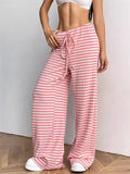 Women's Comfort Elastic Waist Striped Casual Straight Leg Pants