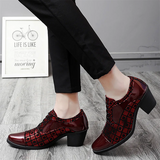 Male Square Check Pattern Mid Cuban Heel Dress Shoes