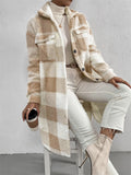 Women's Chic Plaid Print Warm Plush Long Coat