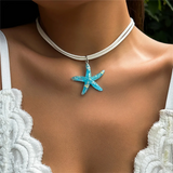 Unique Starfish Pendant Double Layered Rope Necklace