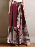 Ladies Contrast Color Front Lace Up Elegant Wide Leg Pants