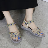 Ethnic Rhombic Pattern Cross Strap Holiday Sandals for Women