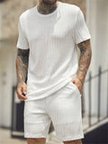 Male Textured Summer T-shirt Shorts Vacation Outfit