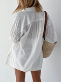 Beach Hollow Out Puff Sleeve Shirt + Casual Shorts for Women