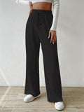 Women's Striped Texture Loose Drawstring Straight-Leg Pants