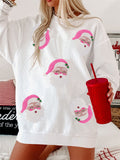 Women's Pink Hat Santa Sequin Embroidery Christmas Sweatshirt