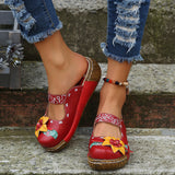 Leisure Flower Decoration Round Toe Wedge Heel Sandals for Ladies