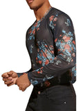 Men's Stretchy Floral Mesh Sheer Shirts