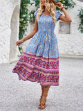 Bohemian Style Women's Flower Print V-Neck Dress