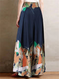 Ladies Contrast Color Front Lace Up Elegant Wide Leg Pants