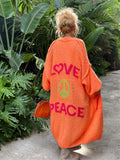 Love & Peace Letter Cardigan Mid-Length Knitted Sweater for Lady