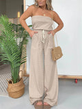 Sexy Leisure Off Shoulder Striped Wide Leg Jumpsuits for Lady