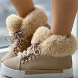 Ladies Faux Fur Lined Round Toe Lace-Up Snow Boots