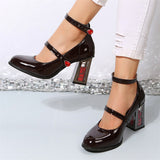 Female Rose Block Heel Vintage Gothic Punk Mary Jane Pumps