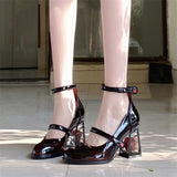 Female Rose Block Heel Vintage Gothic Punk Mary Jane Pumps