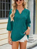 Solid Color Women's V-Neck Button Textured T-Shirts