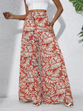 Women's Leaf Print High Waist Flowy Chiffon Wide Leg Pants