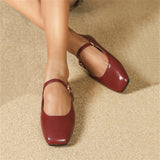 Ladies Square Toe Elegant Retro Mary Jane Flat Loafers