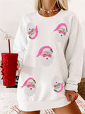 Women's Pink Hat Santa Sequin Embroidery Christmas Sweatshirt