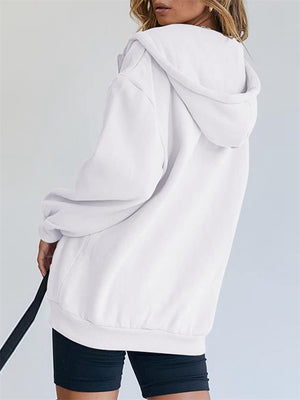 Girls Modern Casual Oversized Drawstring Zip Up Hoodie