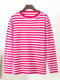 Classic Stripe Round Neck Long Sleeve Sweater for Women