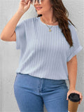 Leisure Plus Size Round Neck Striped Texture Shirt for Women