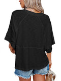 Ladies Solid Color Patchwork Casual Loose T-Shirts