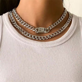 Women's 2Pcs/Set Hip Hop Gold & Silver Metal Chain Chunky Necklaces