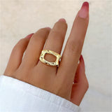 Female Retro Simple Irregular Rectangle Hollow Opening Ring