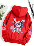 Cute Pink Heart Rabbit Printed Harajuku Hoodies for Women