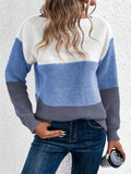 Female Color Contrast Patchwork Round Neck Pullover Sweater