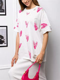 Sweet Heart Print Ripped Fashion T-shirts for Women