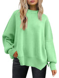 Women's Batwing Sleeve Side Slit Ribbed Crewneck Sweater