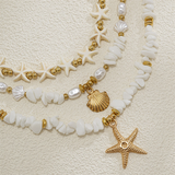 3pcs/Set Irregular Stone Chain Seashell Starfish Pendant Necklaces