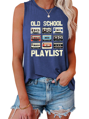 Ladies Retro Music Cassette Tape Graphic Tank Top T-shirts