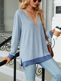 Contrast Color Lace Trim Long Sleeve T-shirt for Ladies