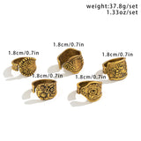 Ethnic Style Hand-Carved Flower 5Pcs/Set Women's Opening Ring