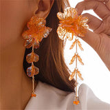 Transparent Acrylic Flower Petals Tassel Drop Earrings for Lady