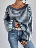 Female Lantern Sleeve Striped Off Shoulder Sweaters