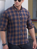 Retro Contrast Color Plaid Lapel Button Up Shirt for Men