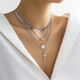 5Pcs/Set Vintage Layered Cross Coin Love Heart Pendant Necklaces