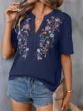 Floral Embroidered Spliced Lace Women's V-Neck T-shirt