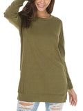 Slim Fit Round Neck Long Sleeve Side Split Shirt for Women