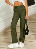 Solid Color High-Rise Trendy Multi-Pocket Cargo Pants for Women