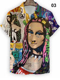 Men's Mona Lisa Cartoon Print Cuba Vintage Shirt