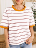 Women's Colorblocked Striped Round Neck T-shirts