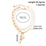 Women's Classy 2pcs/Set Paperclip Chain Artificial Pearls Necklaces