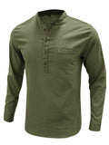 Men's Holiday Patch Pocket Long Sleeve Henry Cotton Linen Shirt