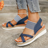 Women's Holiday Leisure Cross Strap Wedge Heel Stripe Sandals